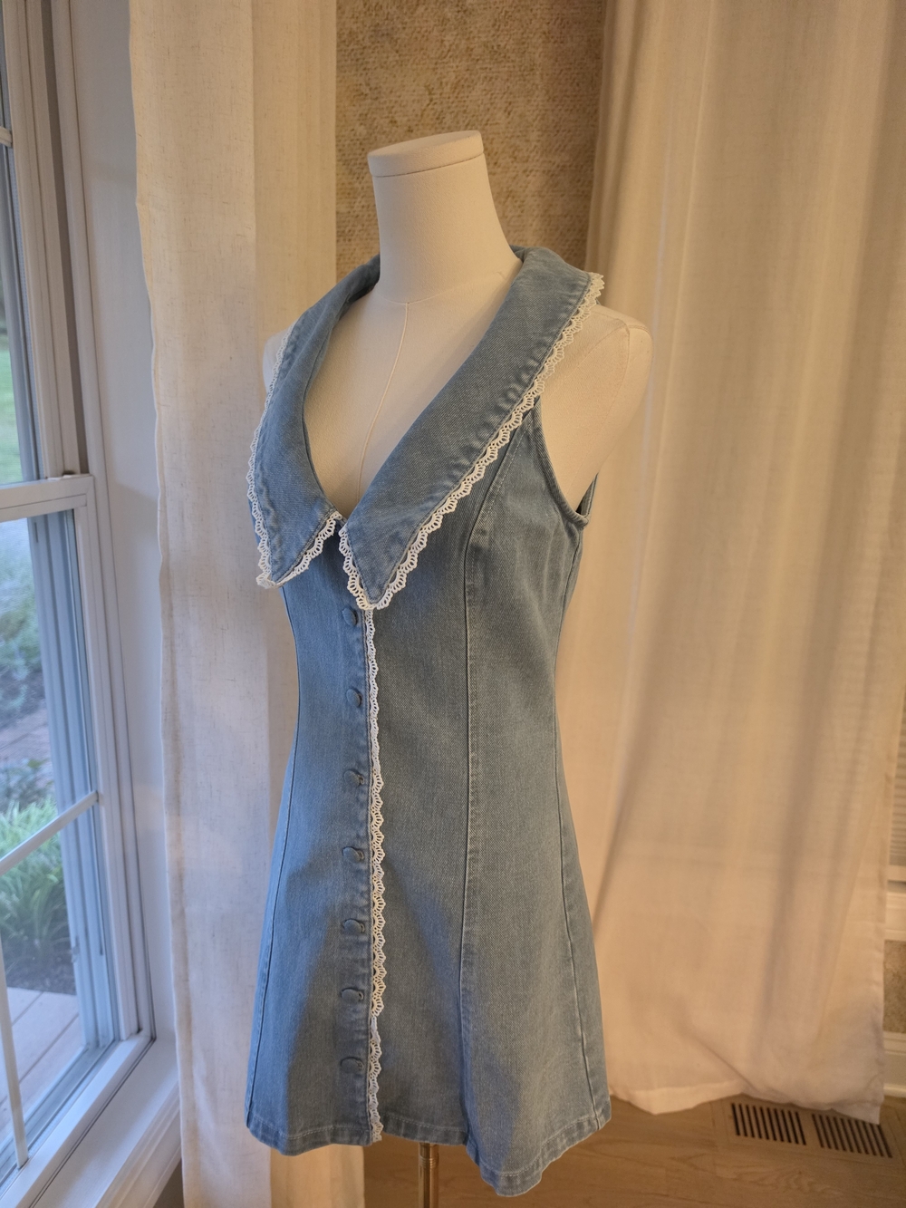 WayfBetsy Lace-Trim Sleeveless Denim Minidress